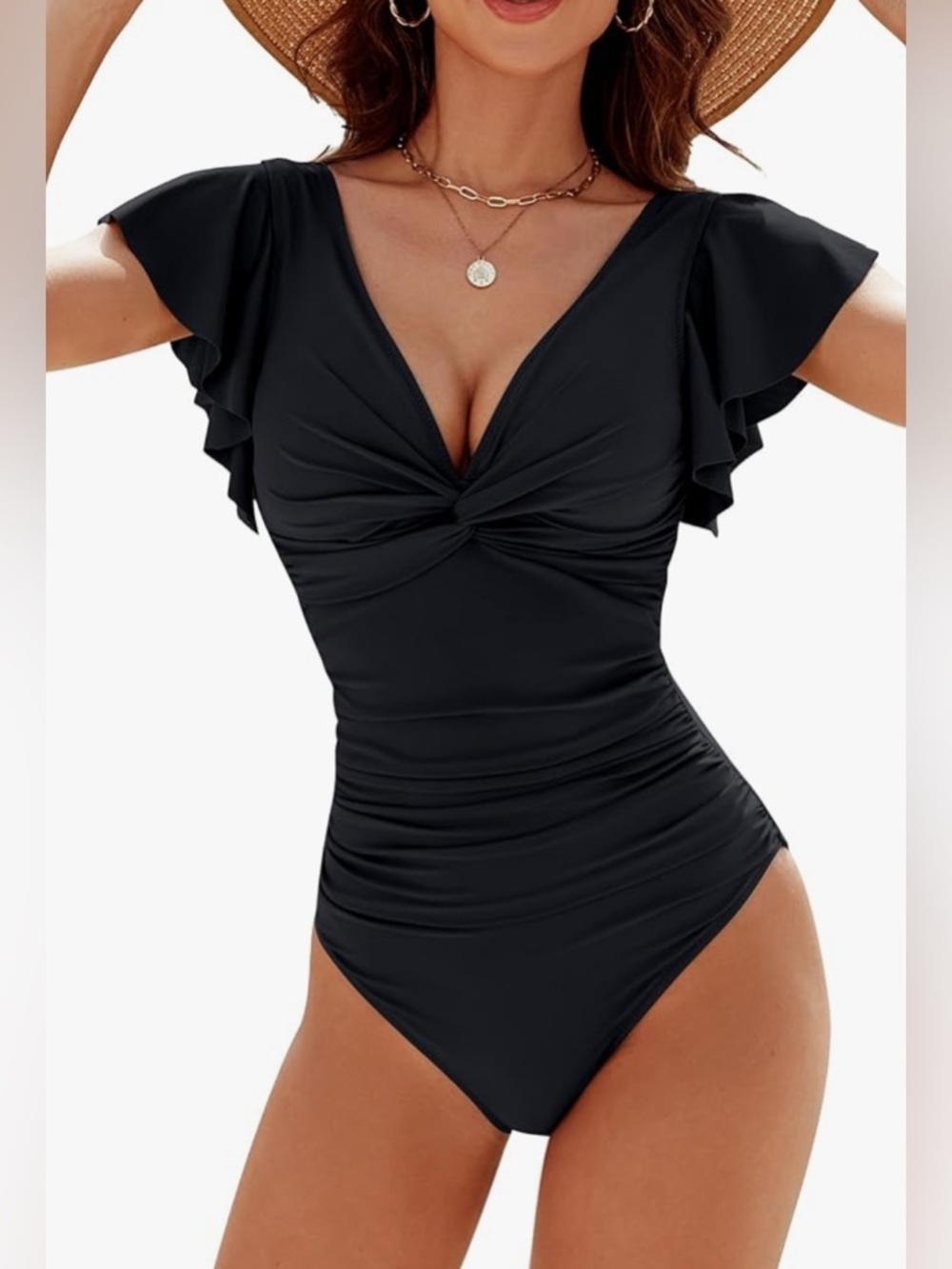 NWT-XXL Ruffle Slimming Tummy Control Criss Cross Full Coverage 
Swimsuit - Picture 3 of 6